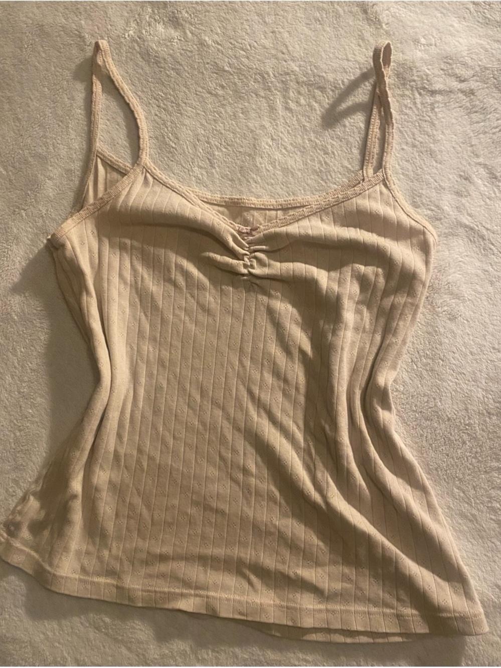 Brandy Melville Cream Ribbed Spaghetti Strap Camisole